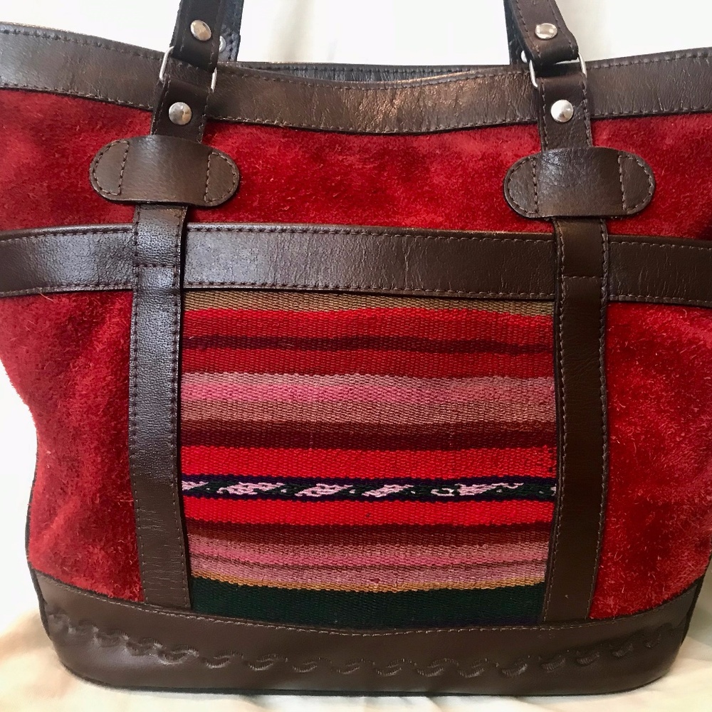Red Suede with leather trim tote/shoulder bag